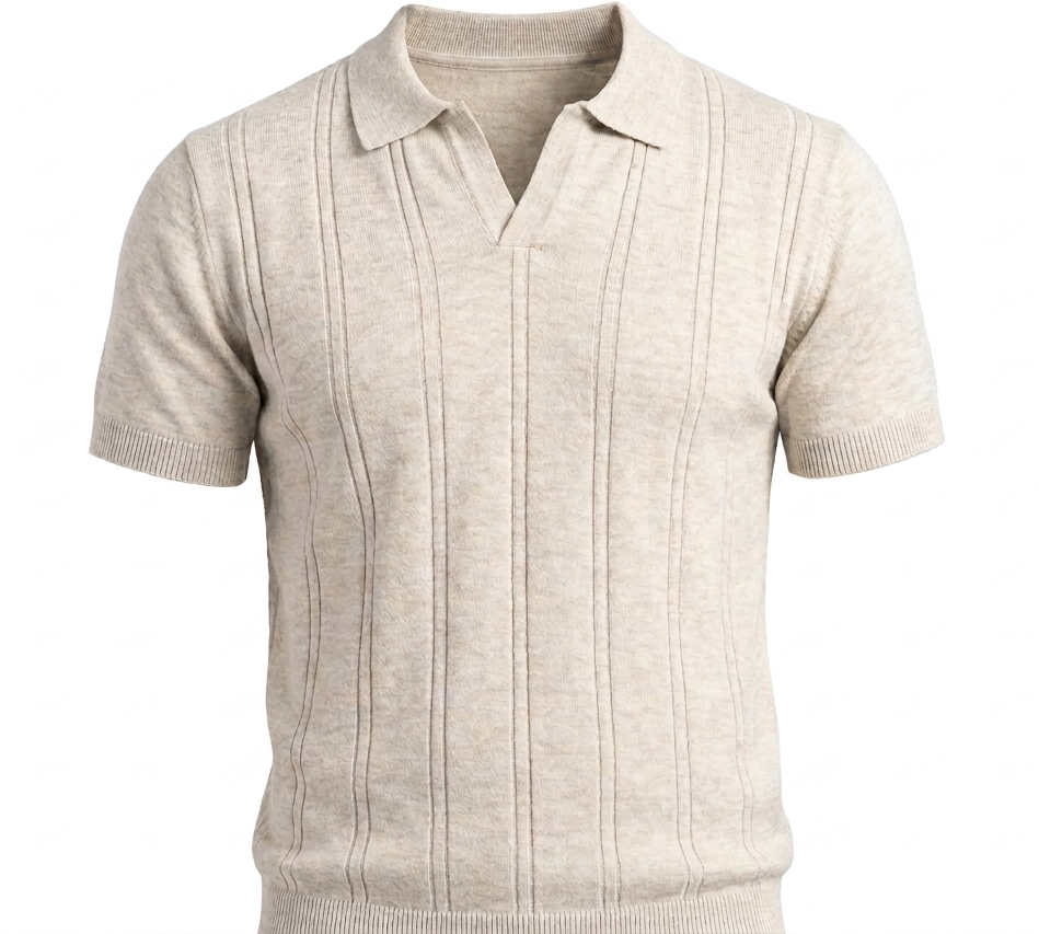 BEIGE TEXTURED KNITTED POLO