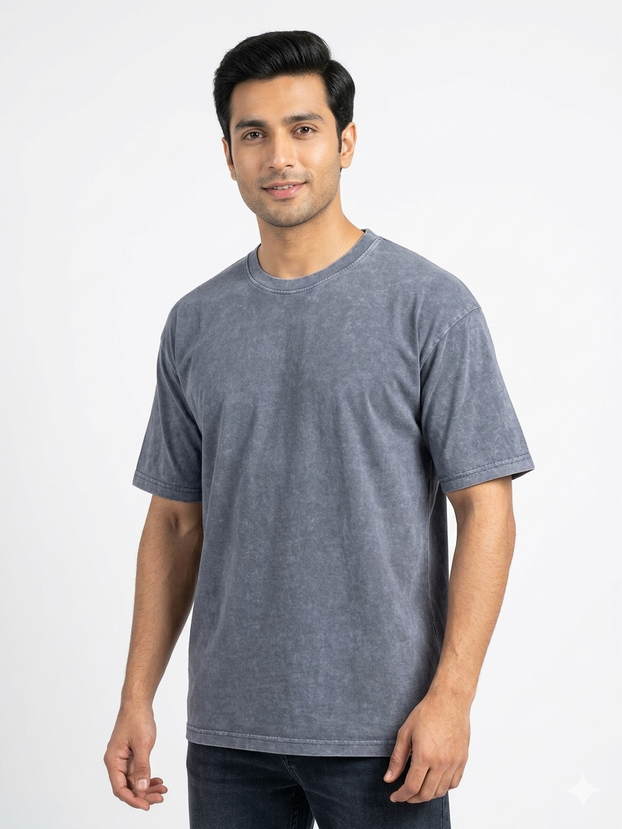 TJ Relax Fit Navy Acid Washed T-Shirt