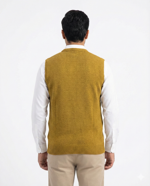 Acrylic Round Neck Sleeve Less Rust Color Jumper