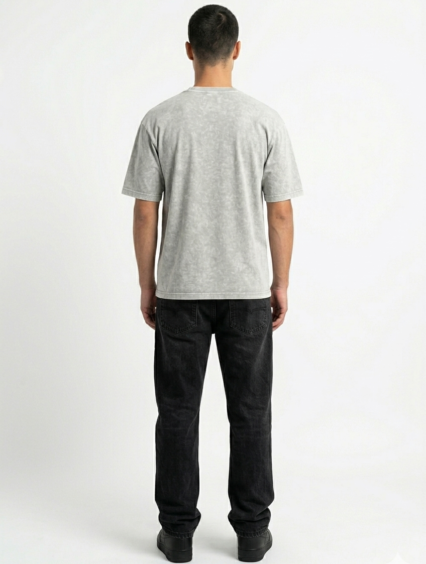 GREY ACID WASH OVERSIZED TEE