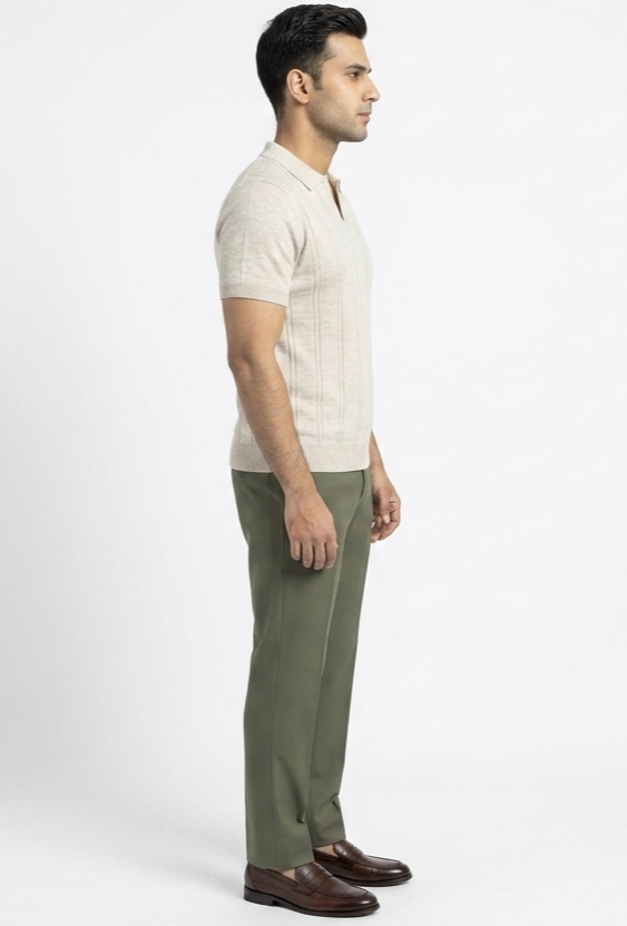 BEIGE TEXTURED KNITTED POLO