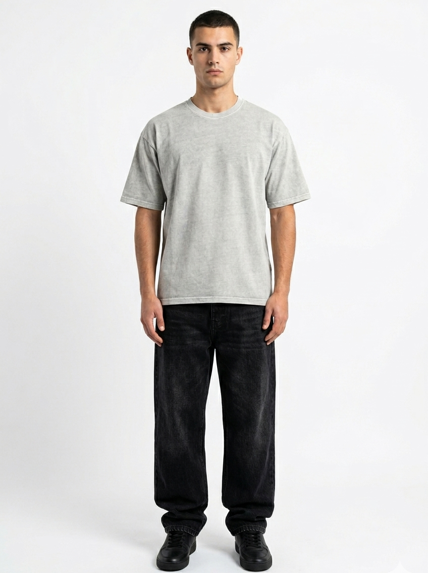 NAVY ACID WASH OVERSIZED TEE