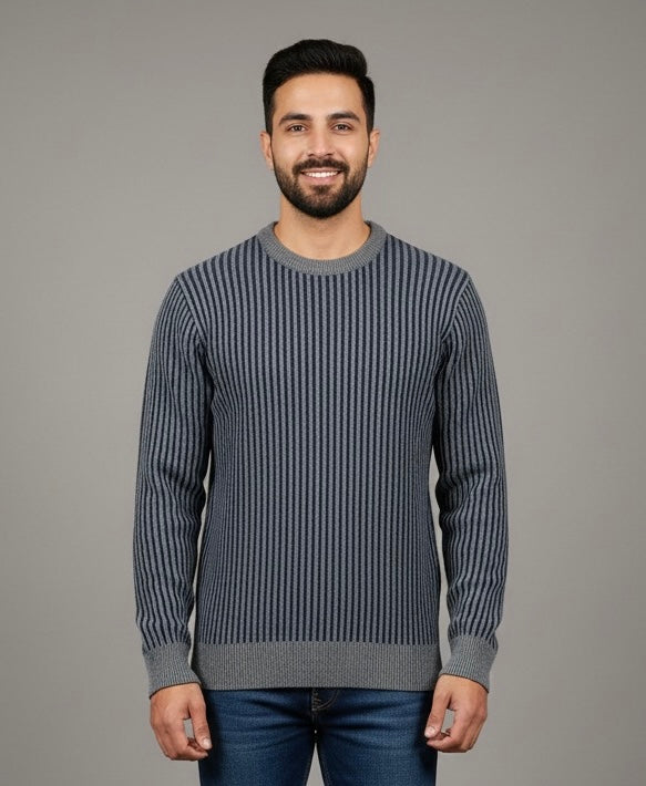 Navy & Grey Stripes Round Neck Jumper