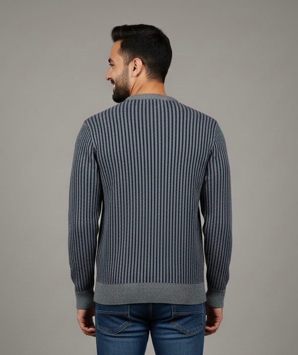 Navy & Grey Stripes Round Neck Jumper