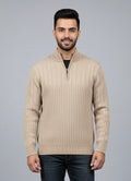 Beige Half Zip Jacard Long Sleeve