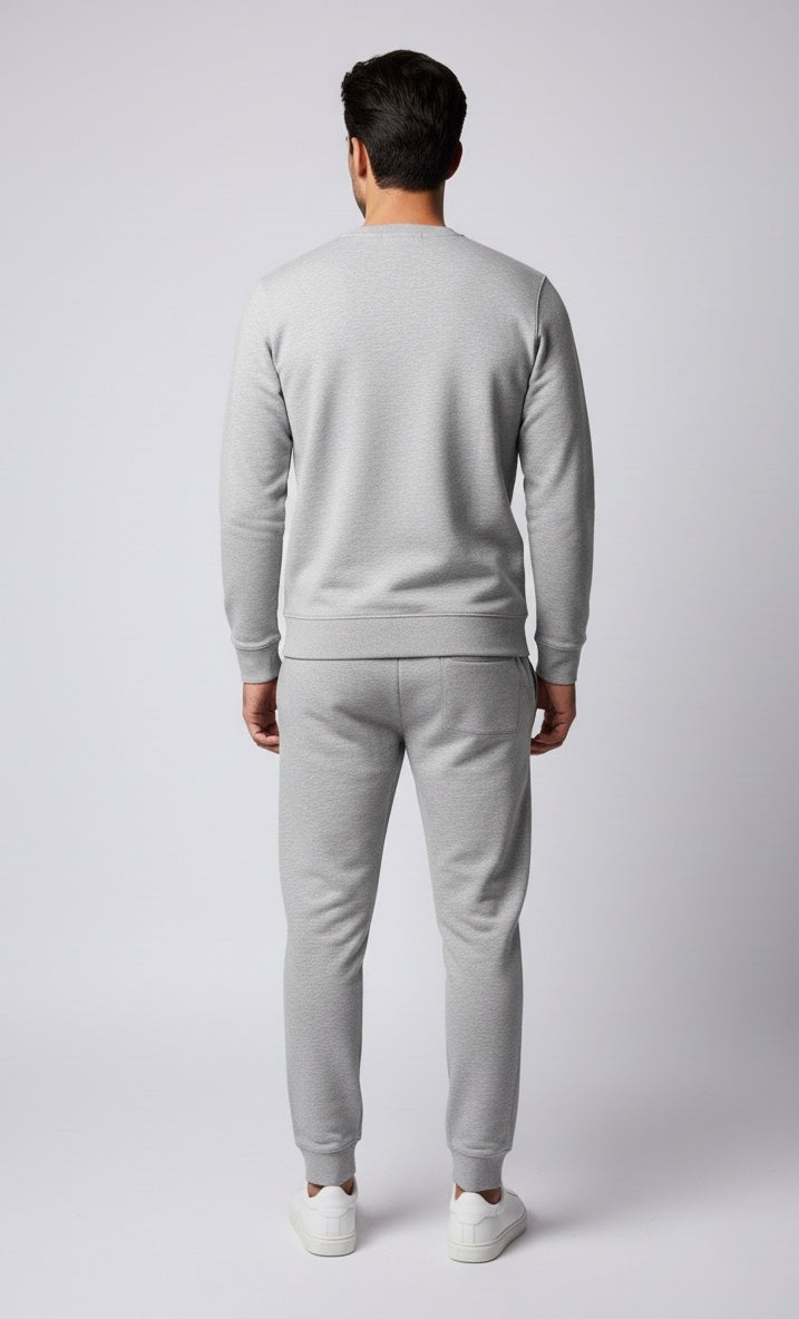 Boss Heather Grey HD Prinitng Round Neck Tracksuit