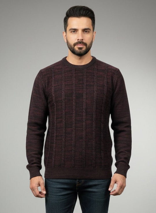 Maroon Combed Cotton Cable Knit Jumper