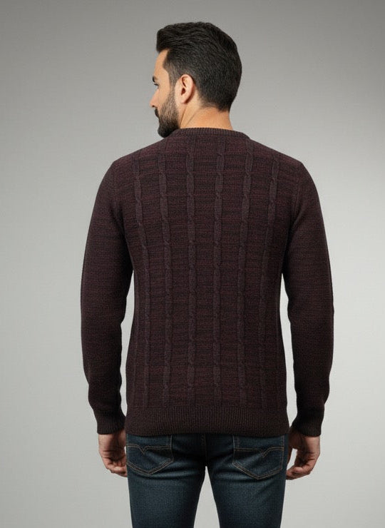 Maroon Combed Cotton Cable Knit Jumper