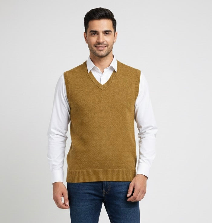 Acrylic V Neck Rust Sleeve Less Jumper