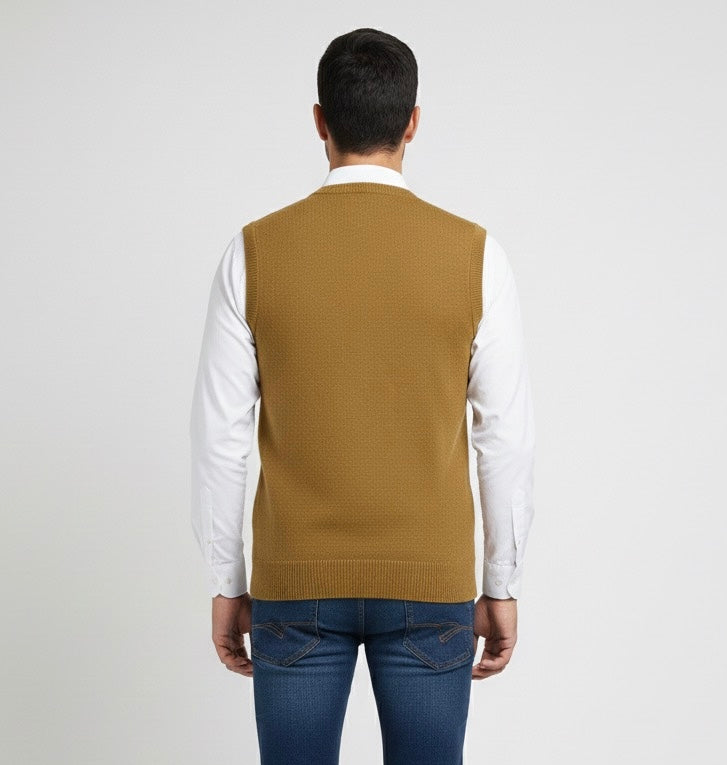 Acrylic V Neck Rust Sleeve Less Jumper