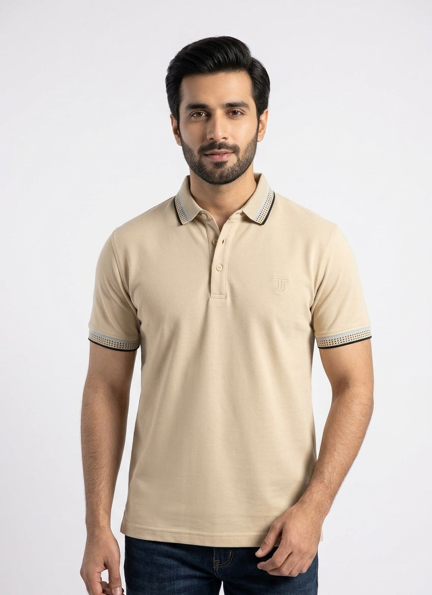 TJ Beige Signature Tipped Polo Shirt