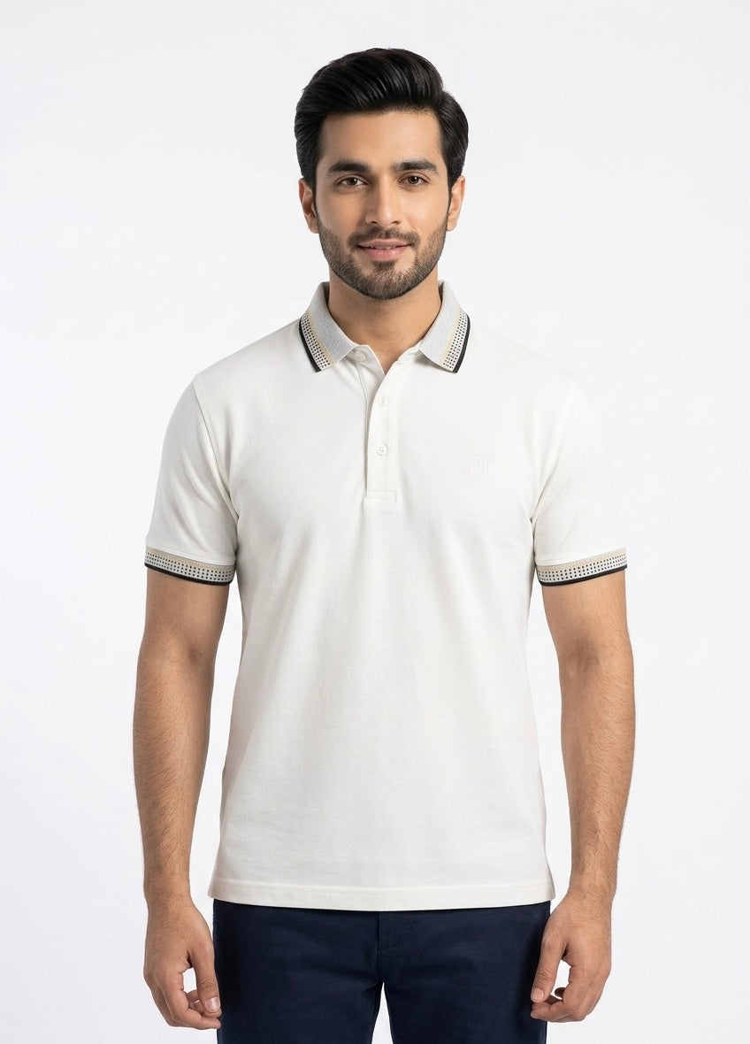 TJ White Signature Tipped Polo Shirt