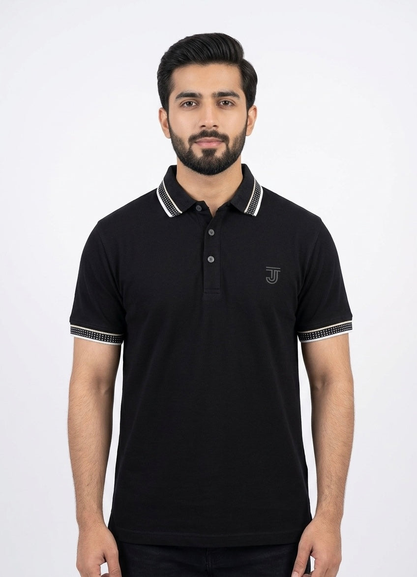 TJ Black Signature Tipped Polo Shirt