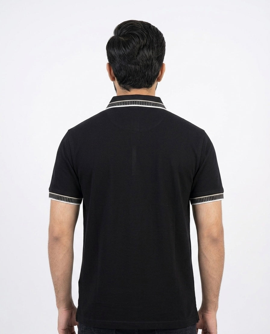 TJ Black Signature Tipped Polo Shirt