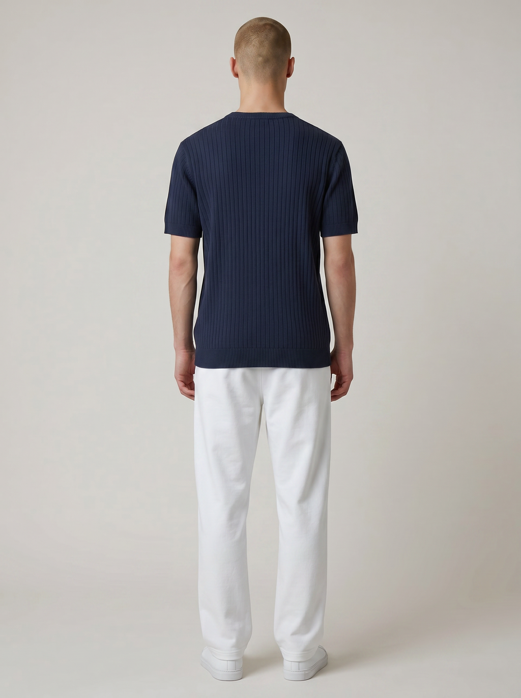 KNITTED CREW NECK T-SHIRT NAVY