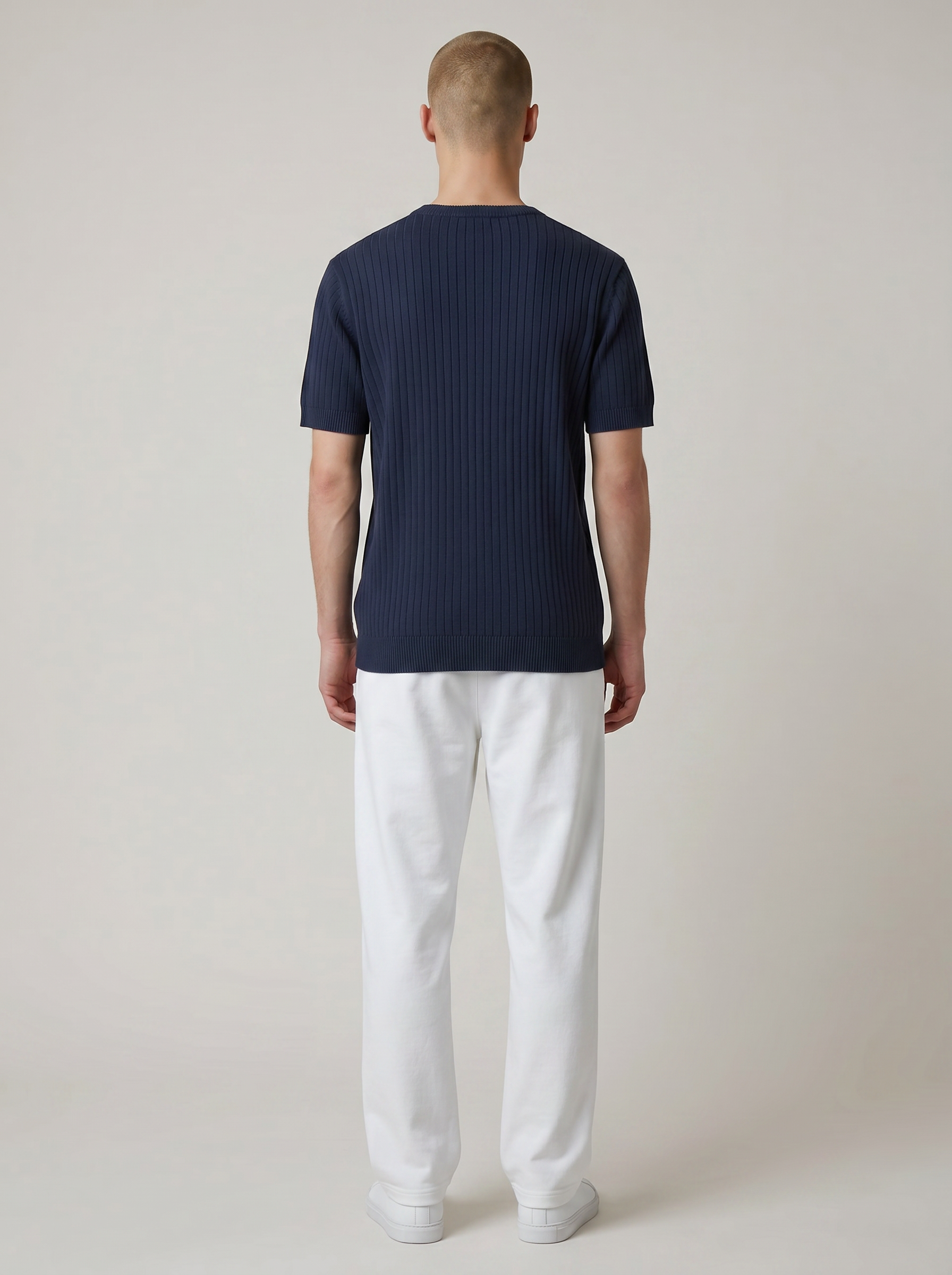 KNITTED CREW NECK T-SHIRT NAVY