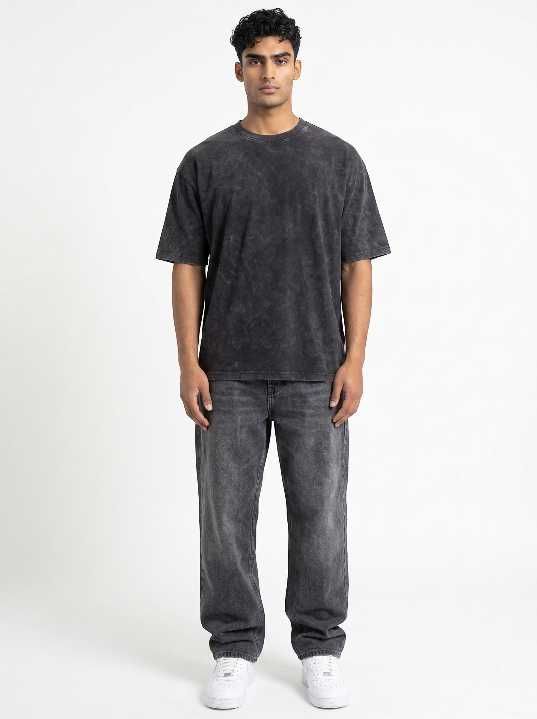 BLACK ACID WASH OVERSIZED TEE