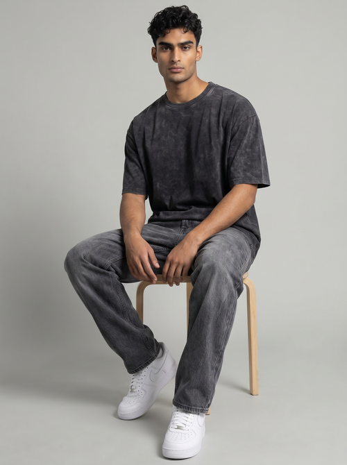 BLACK ACID WASH OVERSIZED TEE